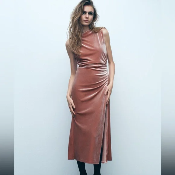 Zara Velvet Blush Color Midi Dress - Picture 16 of 16